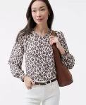 Ann Taylor Tops And Blouses|Animal Print Crew Neck Blouse Pale Linen