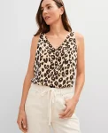 Ann Taylor Tops And Blouses|Animal Print Mixed Media Shell C1_Black