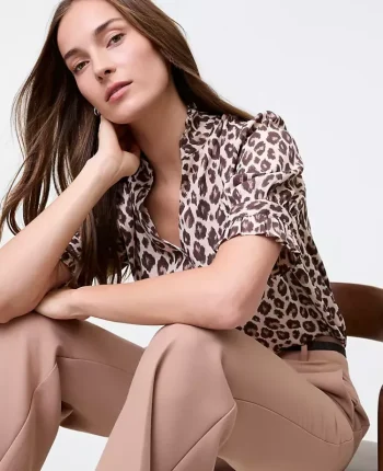 Ann Taylor Tops And Blouses|Animal Print Ruffle Collar Shirt Pale Linen