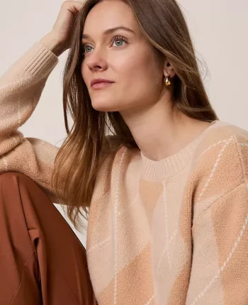 Ann Taylor Sweaters|All Sweaters|Argyle Crew Neck Sweater Almond Croissant