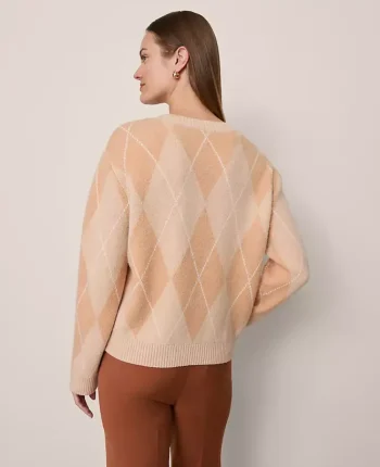 Ann Taylor Sweaters|All Sweaters|Argyle Crew Neck Sweater Almond Croissant
