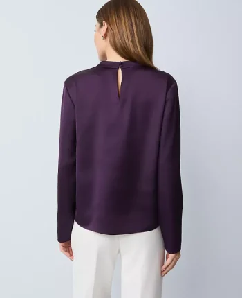 Ann Taylor Tops And Blouses|Asymmetric Satin Top Aubergine Dream