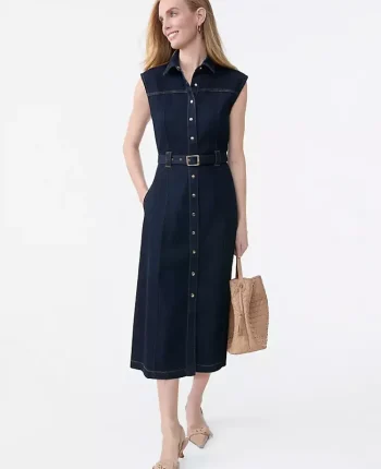 Ann Taylor Dresses|Belted Denim Midi Shirtdress Classic Rinse Wash