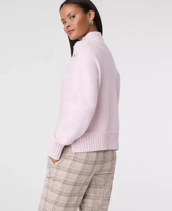 Ann Taylor Sweaters|All Sweaters|Button Mock Neck Sweater Pink Ribbon