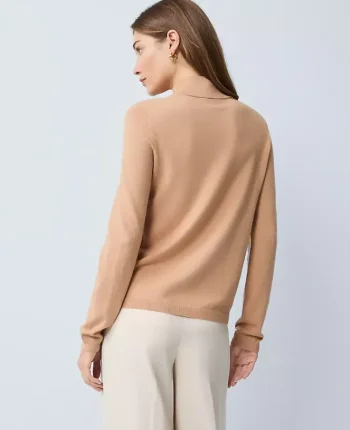 Ann Taylor Sweaters|All Sweaters|Button Mock Neck Sweater Cafe Au Lait