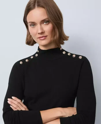 Ann Taylor Sweaters|All Sweaters|Button Mock Neck Sweater Black