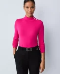 Ann Taylor Pullover Sweaters|Button Turtleneck Sweater Electric Pink