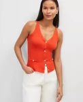 Ann Taylor Tops And Blouses|Button V-Neck Tank Top Red Pepper
