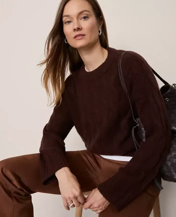 Ann Taylor Sweaters|All Sweaters|Cable Crew Neck Sweater Pure Chocolate