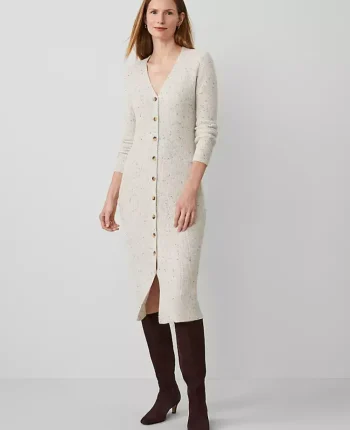 Ann Taylor Sweaters|All Sweaters|Cashmere Ribbed Cardigan Dress Cream Speckle