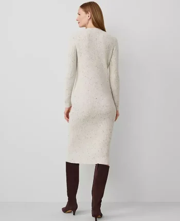 Ann Taylor Sweaters|All Sweaters|Cashmere Ribbed Cardigan Dress Cream Speckle