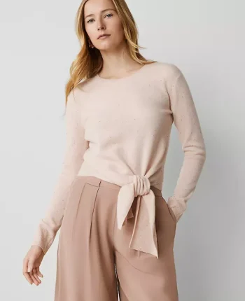 Ann Taylor Sweaters|All Sweaters|Cashmere Tie-Waist Sweater Light Almond