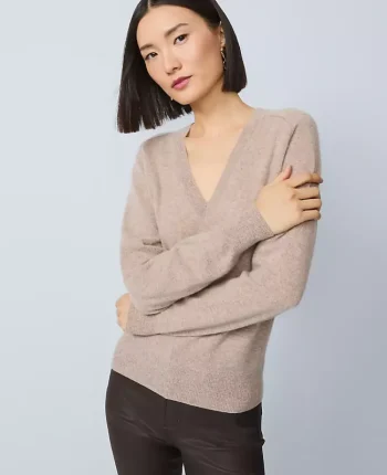 Ann Taylor Cashmere|Sweaters|Cashmere V-Neck Sweater Mushroom Melange