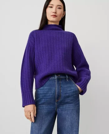 Ann Taylor Sweaters|All Sweaters|Cashmere Waffle Stitch Roll Neck Sweater Midnight Grape