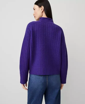 Ann Taylor Sweaters|All Sweaters|Cashmere Waffle Stitch Roll Neck Sweater Midnight Grape