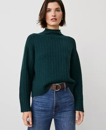 Ann Taylor Sweaters|All Sweaters|Cashmere Waffle Stitch Roll Neck Sweater Pine