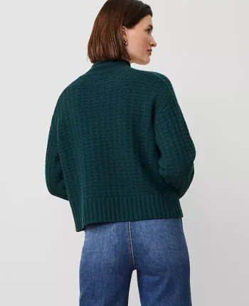 Ann Taylor Sweaters|All Sweaters|Cashmere Waffle Stitch Roll Neck Sweater Pine
