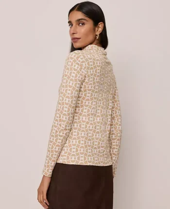 Ann Taylor Tops And Blouses|Chain Link Mock Neck Top Cafe Au Lait