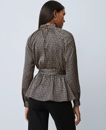 Ann Taylor Tops And Blouses|Chain Link Print Tie Waist Blouse Black