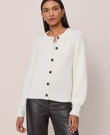 Ann Taylor Sweaters|All Sweaters|Chunky Ribbed Crew Neck Cardigan Winter White