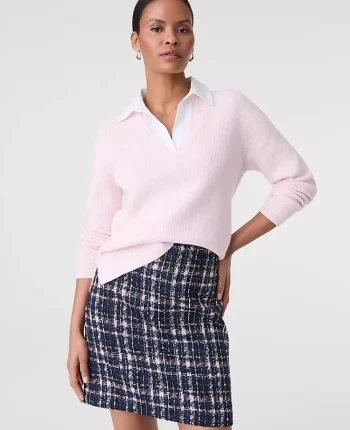 Ann Taylor Sweaters|All Sweaters|Collared Mixed Media Sweater Pink Ribbon