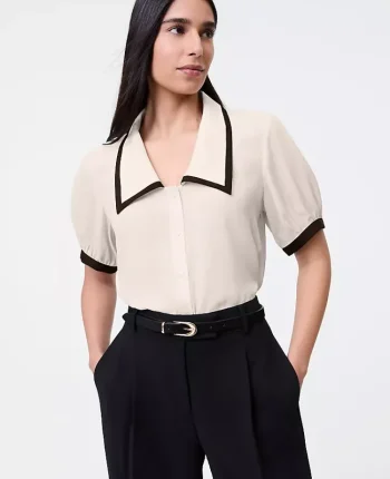 Ann Taylor Tops And Blouses|Collared Puff Sleeve Blouse Ivory Whisper