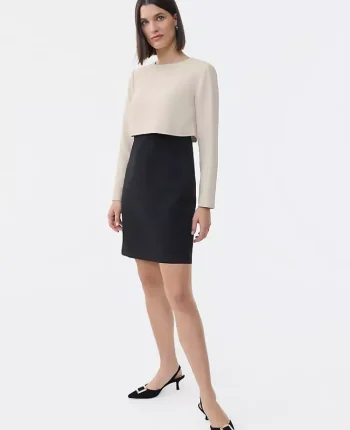 Ann Taylor Suits|Suits|Colorblock Crew Neck Shift Dress Ivory Whisper