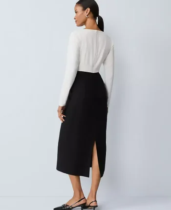 Ann Taylor Dresses|Colorblock Twist Midi Dress Winter White