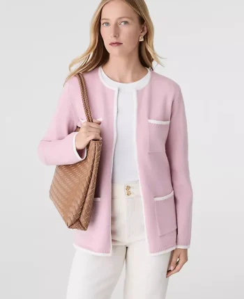 Ann Taylor Sweaters|All Sweaters|Contrast Trim Sweater Jacket Pale Mauve