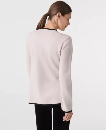 Ann Taylor Sweaters|All Sweaters|Contrast Trim Sweater Jacket Pale Sand Heather