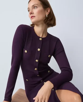 Ann Taylor Dresses|Sweaters|Crew Neck Button Sweater Dress Aubergine Dream