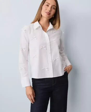 Ann Taylor Tops And Blouses|Cropped Bow Shirt White