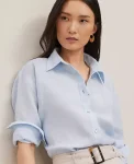 Ann Taylor Tops And Blouses|Cropped Linen Shirt Zephyr Blue