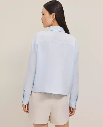 Ann Taylor Tops And Blouses|Cropped Linen Shirt Zephyr Blue