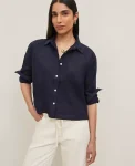 Ann Taylor Tops And Blouses|Cropped Linen Shirt Night Sky