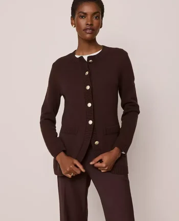 Ann Taylor Sweaters|All Sweaters|Curved Hem Longline Cardigan Pure Chocolate
