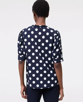 Ann Taylor Tops And Blouses|Dotted Lace Trim Mixed Media Top Night Sky