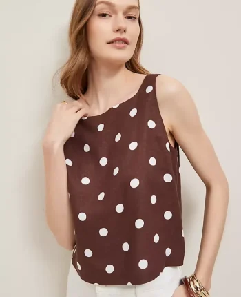 Ann Taylor Tops And Blouses|Dotted Linen Blend Tank Top Rich Walnut