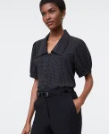 Ann Taylor Tops And Blouses|Dotted Puff Sleeve Blouse Black