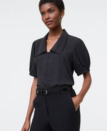 Ann Taylor Tops And Blouses|Dotted Puff Sleeve Blouse Black