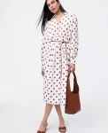 Ann Taylor Dresses|Dotted Satin Midi Shirtdress Tortoise Shell