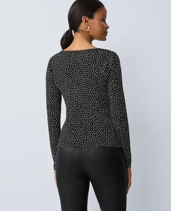 Ann Taylor Tops And Blouses|Dotted V-Neck Top Black