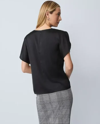 Ann Taylor Tops And Blouses|Draped Satin Blouse Black