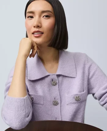 Ann Taylor Sweaters|All Sweaters|Embellished Collared Cardigan Lavender Bouquet
