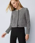 Ann Taylor Jackets And Blazers|Embellished Herringbone Cropped Jacket Black