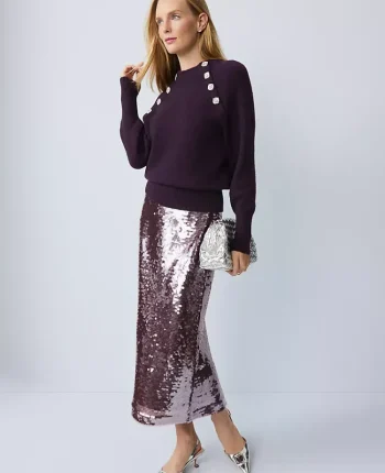 Ann Taylor Sweaters|All Sweaters|Embellished Mock Neck Sweater Aubergine Dream