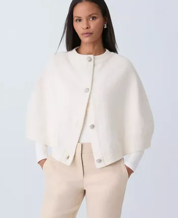 Ann Taylor Ponchos And Kimonos|Ponchos & Kimonos|Embellished Poncho Winter White