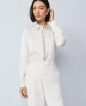 Ann Taylor Tops And Blouses|Embellished Satin Essential Shirt Winter White