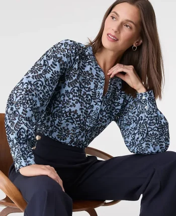 Ann Taylor Tops And Blouses|Embroidered Floral Blouse Blue Multi