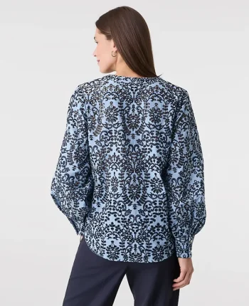 Ann Taylor Tops And Blouses|Embroidered Floral Blouse Blue Multi